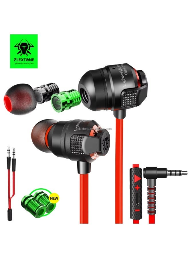 PLEXTONE G23 Gaming Headset with 3.5mm Jack, Screw-in In-Ear Gaming Headphones with Deep Bass Sound and Microphone, Compatible with PCs/Mobile Phones and Video Games, Color: Red - Image 1